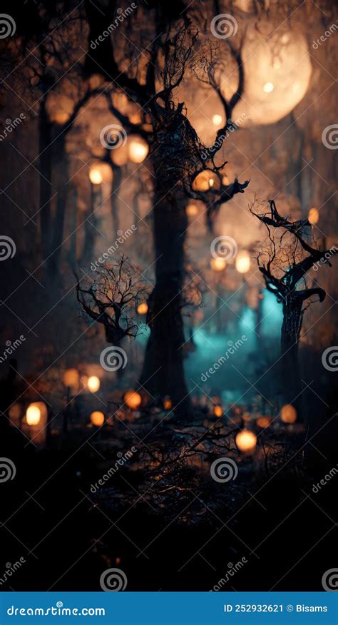 Realistic Haunted Forest Creepy Landscape At Night Fantasy Halloween