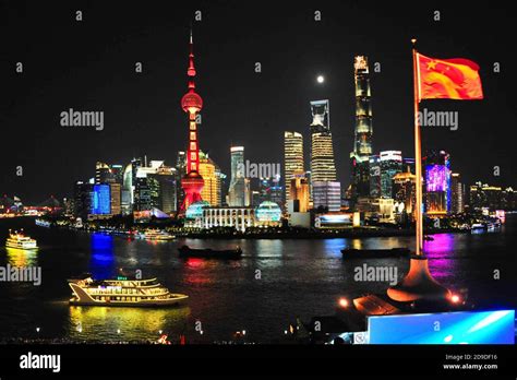 The Landmarks Of Shanghai Illuminate With A Light Show To Celebrate The