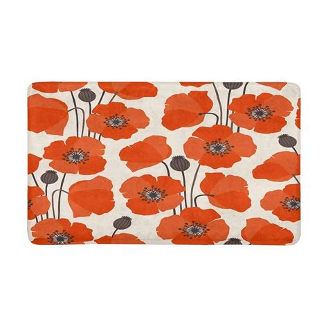 Poppy Pattern Printed Indoor Doormat Bathroom Kitchen Anti Slip Door