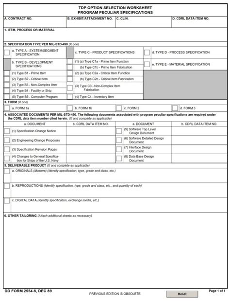 Dd Form Program Peculiar Specifications Dd Forms