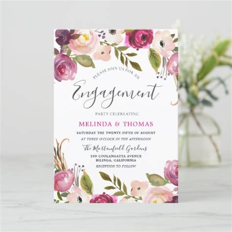 Botanical Blush Floral Elegant Engagement Party Invitation Zazzle