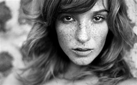 Vica Kerekes Red Hair Freckles Face Black White Wallpaper