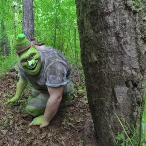 Shrek Caught On Trail Cam Trying To Eat Camera Wide Stable Diffusion