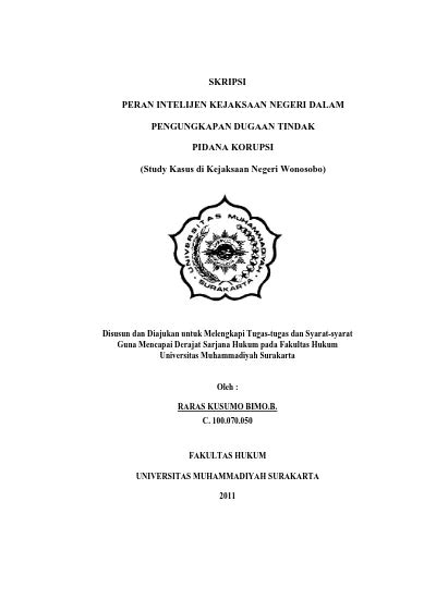 Skripsi Peran Intelijen Kejaksaan Negeri Dalam Pengungkapan Dugaan