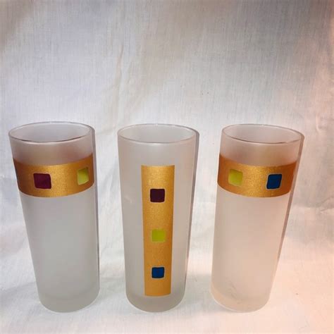 Dartington Dining Federal Glass Mcm Frosted Tall Collins Glasses Wgold Bar Set Of 3 Poshmark