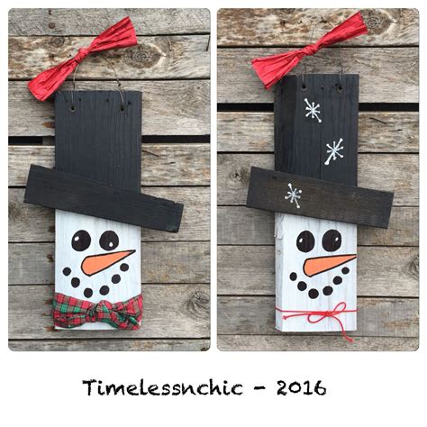 Reclaimed Wood Snowman With Free Handed Painted Face Wood Snowman