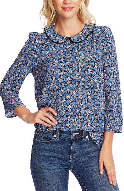 CeCe Floral Cluster Collared Blouse Nordstrom Long Sleeve Wrap