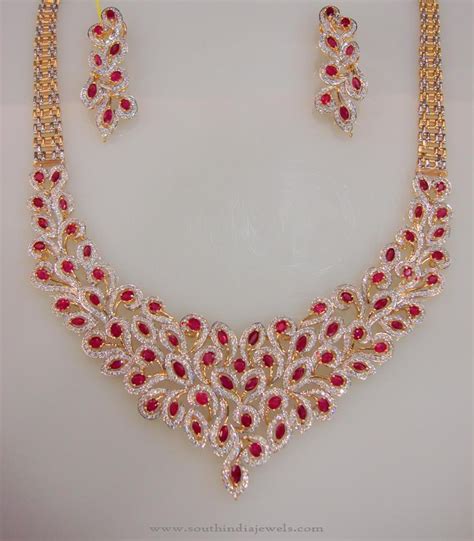 Designer Gold Cz Stone Necklace Set South India Jewels