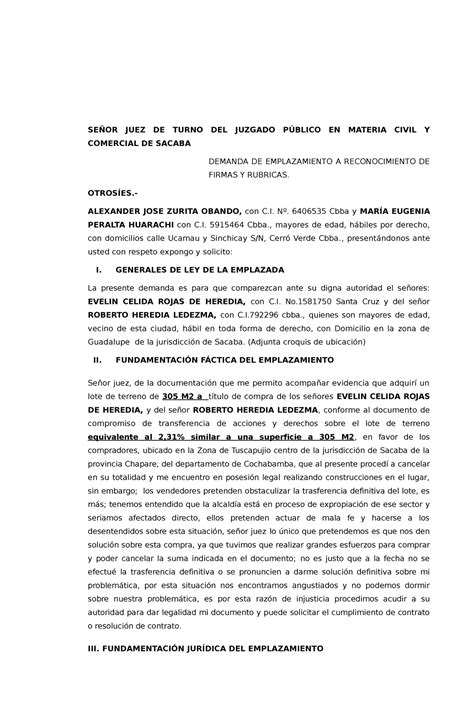 Emplazamiento DE Alexander JOSE Zurita Obando SEÑOR JUEZ DE TURNO DEL