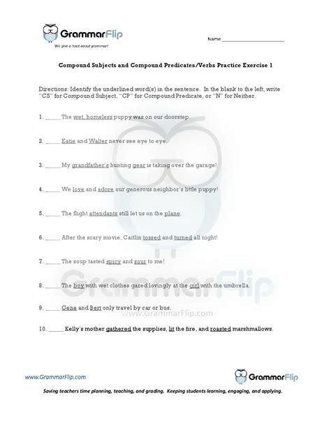 Compound Subject And Predicate Worksheets Compound Subjects