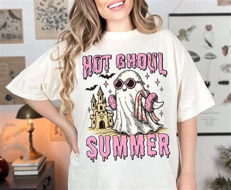 Hot Ghoul Summer T Shirt Cute Ghost Sunglasses Beach Shirt Halloween Spooky Boo Pink Funny