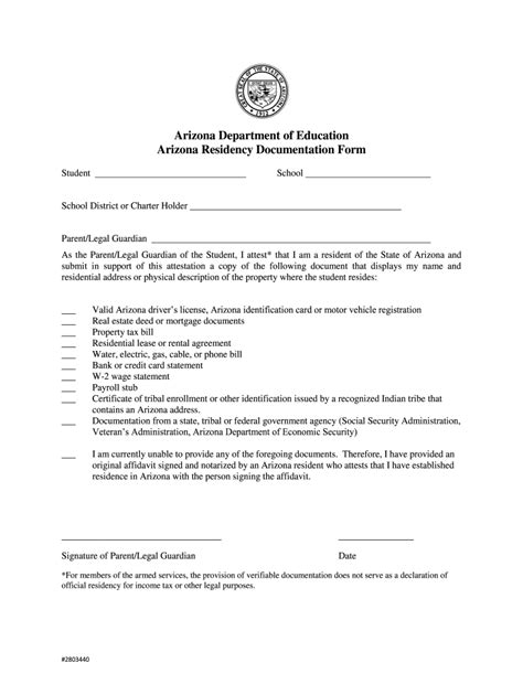 Arizona Residency Documentation Form Fill Online Printable Fillable