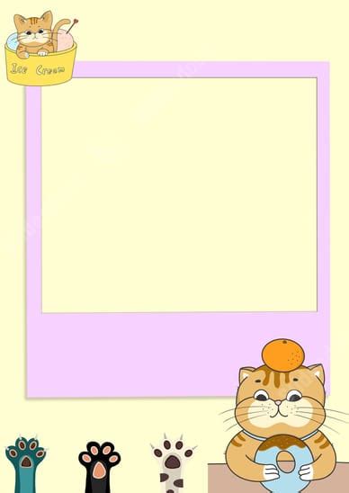 Cartoon Photo Frame Featuring A Charming Kitten Page Border Background