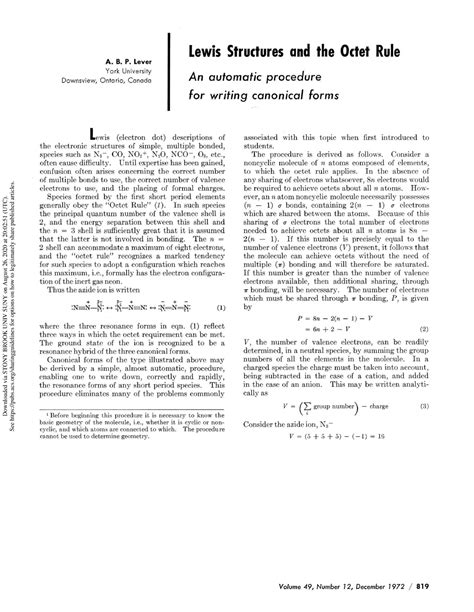 Lewis structures and the octet rule J Chem Ed 1972 - Lewis Structures ...