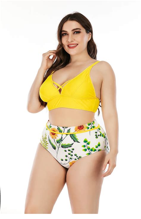 Shop Plus Size Sexy High Waist Bikini Swimsuit Quick Dry