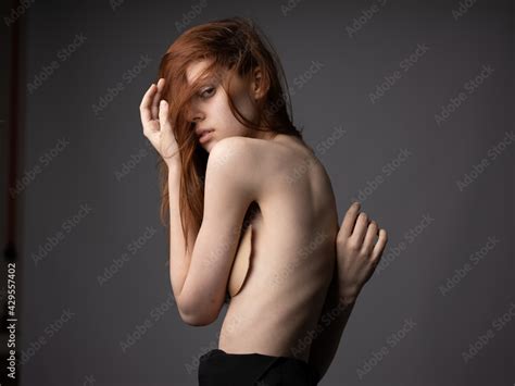 Sexy Nude Woman Red Hair Cropped View Close Up Gray Background Stock Photo Adobe Stock