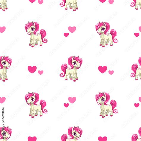 Cute Seamless Pattern With Little Cartoon Pony Stock Vector Adobe Stock