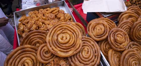 Delicious Testy Sweet Fried Jalebi Showing For Sale On A Street Food