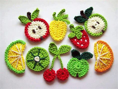 Mini frutas crochet Вязаные крючком аппликации Подарки связанные