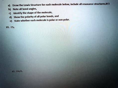 SOLVED: Draw the Lewis Structure for each molecule below, including all resonance structures ...