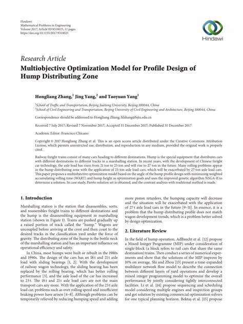 PDF Multiobjective Optimization Model For Profile Design Of Hump