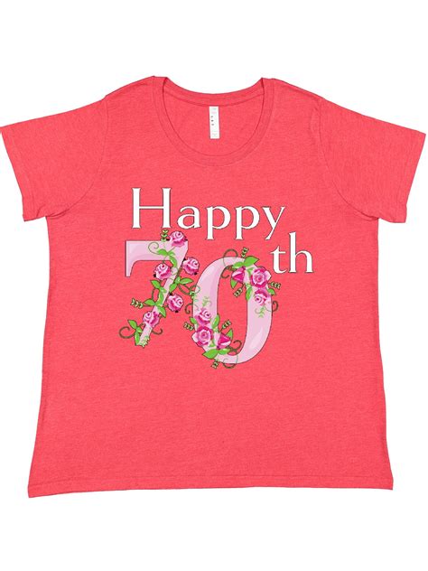 Inktastic Happy 70th Birthday With Roses Womens Plus Size T Shirt