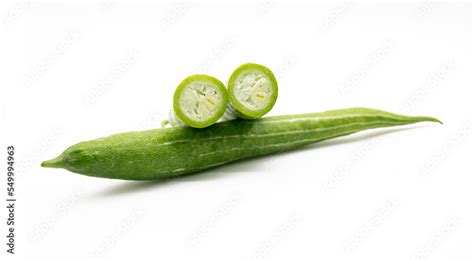 Whole And Slices Fresh Snake Gourd Isolated On White Background Front