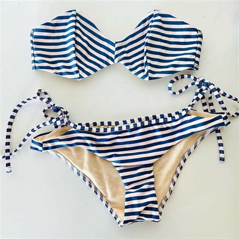 Anthropologie New Amuse Society Blue Stripe Bandeau Top Bikini Bottoms Grailed