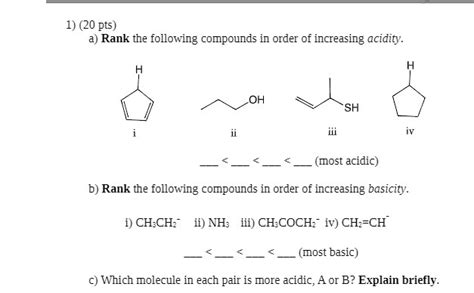 Solved 1 20 Pts A Rank The Following Compounds In Order Of