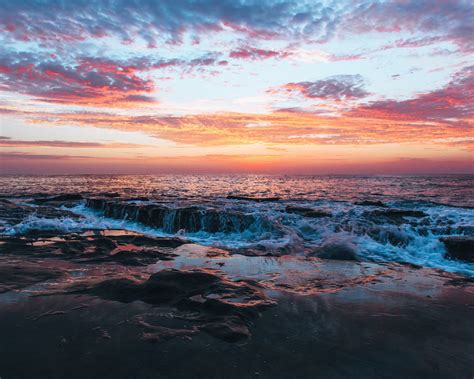 Sea Rock Waves Sunset Beach Clouds Wallpapers HD Desktop And