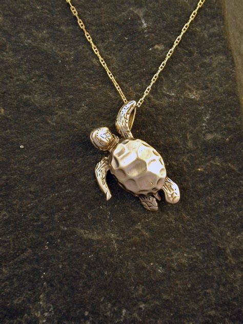 14k Gold Sea Turtle Pendant On A 14k Gold Chain Etsy Uk