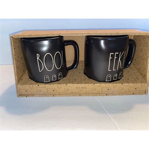 Rae Dunn Black Boo And Eek Halloween Coffee Mug Set With Ghosts EBay