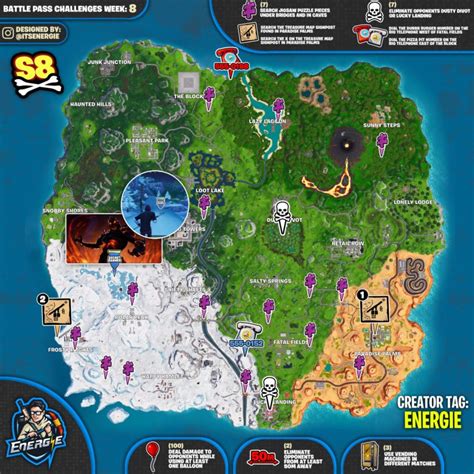 Fortnite Season 8 Week 8 Challenges List Cheat Sheet Locations