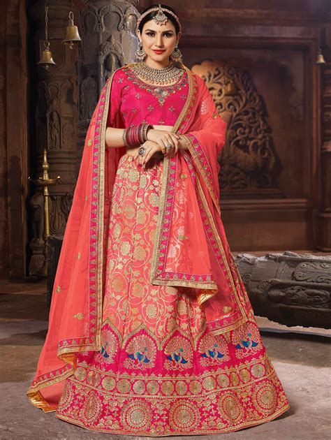 Pink Banarasi Jacquard Lehenga Choli With Zari Embroidery In 2020