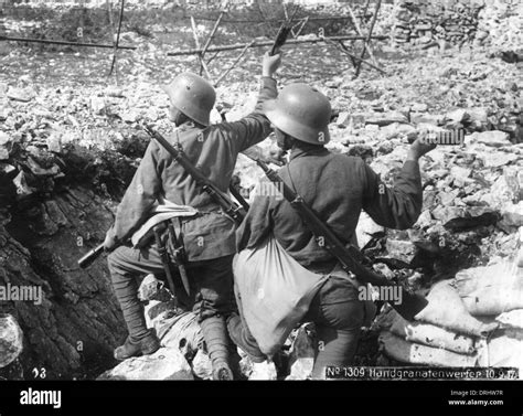 German Or Austrian Soldiers With Hand Grenades Ww1 Stock Photo