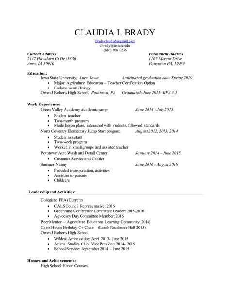 Claudia Brady Resume Pdf