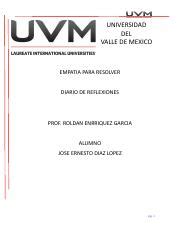 Diario De Reflexiones Pdf Universidad Del Valle De Mexico Empatia