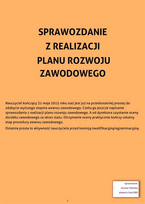 PDF SPRAWOZDANIE Z REALIZACJI PLANU ROZWOJU ZAWODOWEGO DOKUMEN TIPS