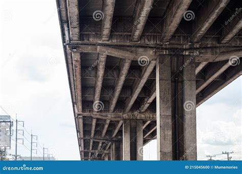 Elevated Highway Structure And Concrete Pillar In Bangkok City Stock