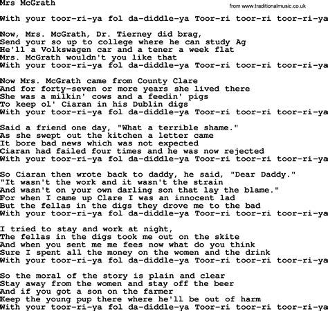 Mrs Mcgrath By The Dubliners Song Lyrics And Chords