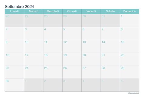 Calendario Settembre Da Stampare