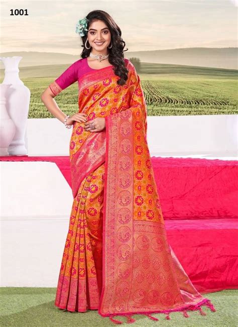 Rani And Orange Colour Kathakali By Sangam Silk Saree Catalog