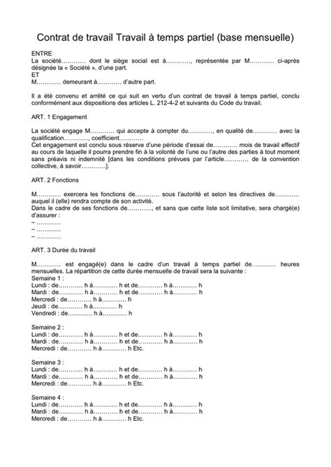 Contrat De Travail T L Chargement Gratuit Documents Pdf Word Et Excel