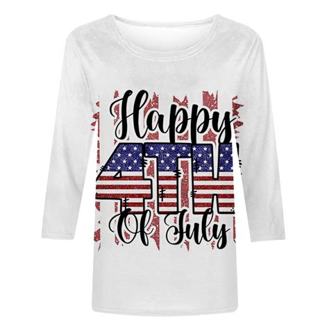 Fanxing American Flag Shirt For Women 4th Of July T Shirt Usa Flag Patriotic Tee Tops 34 Sleeve