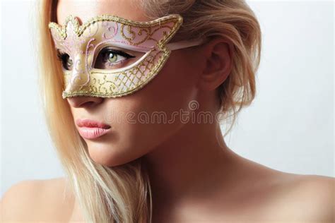 Beautiful Blond Woman In A Carnival Mask Masquerade Stock Image Image