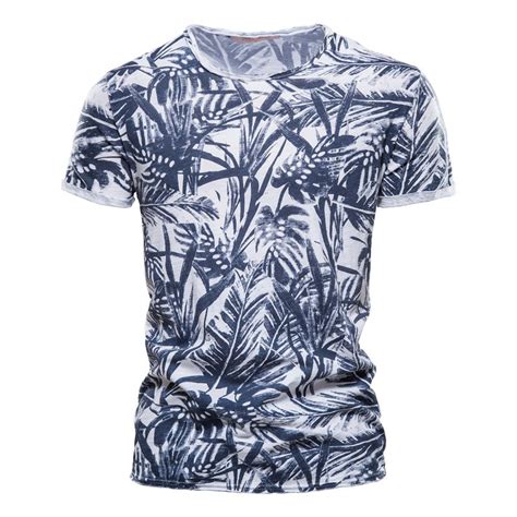 AIOPESON 2021 Hawaii Style Cotton T Shirt Men O neck Pr 虎窝淘