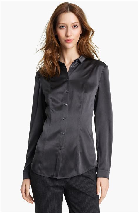 Burberry Stretch Satin Blouse In Gray Flint Lyst