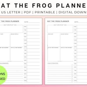 Eat the Frog Daily Task Priority Planner Hourly Time Blocking Schedule Stop Procrastinating A4 ...