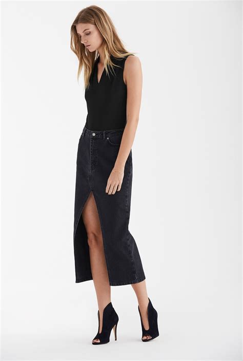 Curatd X Lts High Split Front Denim Skirt Long Tall Sally