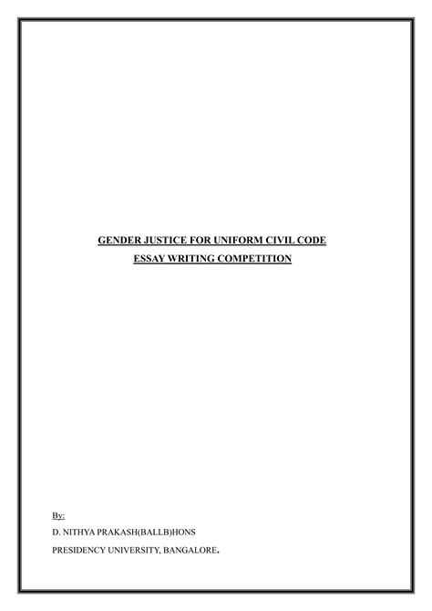 Gender Justice For Uniform Civil Code Essay Competition 1 Pdf